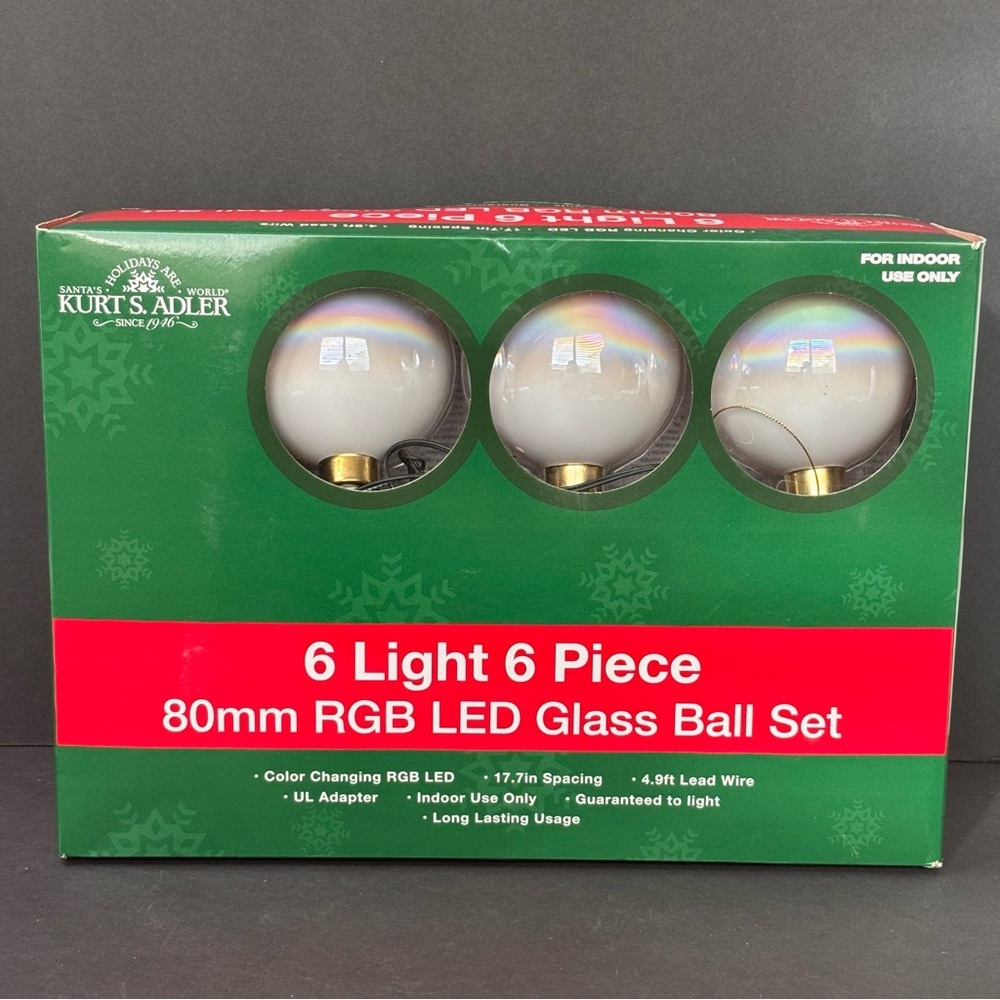 Kurt Adler x Anthropologie UL1911 80MM LED Glass Ball Light Set, 6 Light NWT